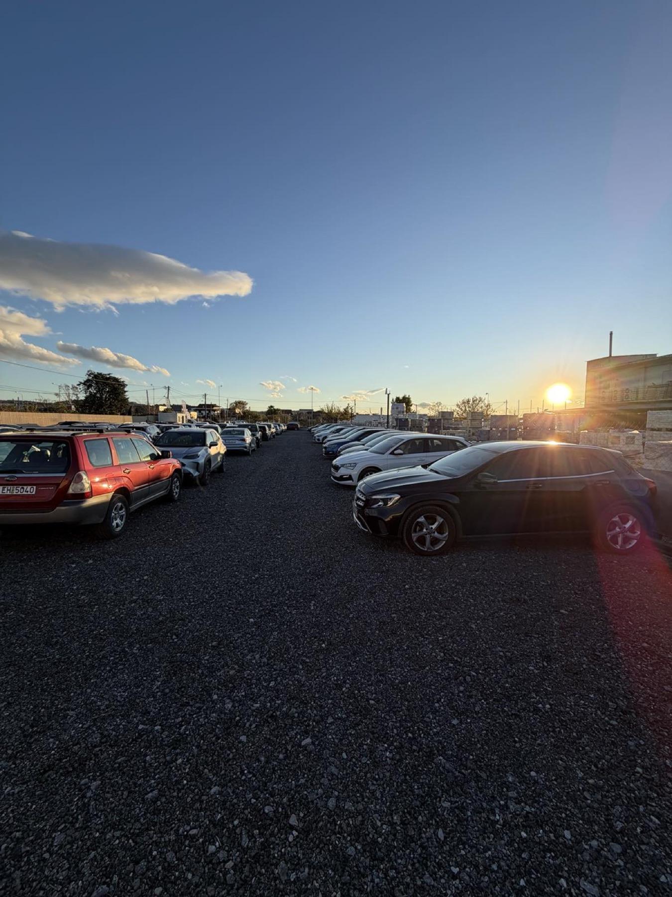The Thess Airpark car park at sunset