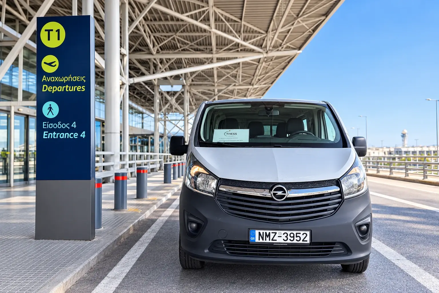 The Thess Airpark minivan at Departures, Thessaloniki Airport